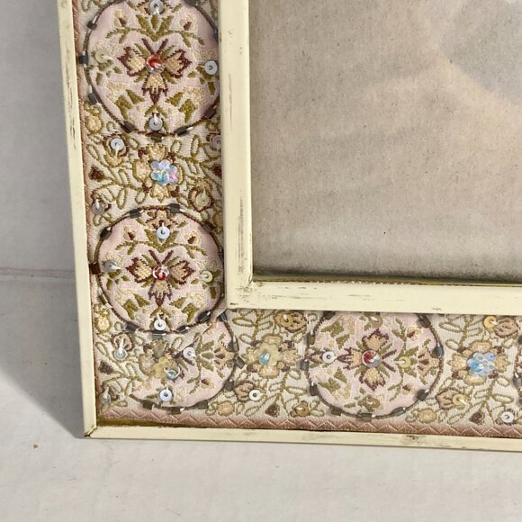 Vintage Fabric Sequin Bead Picture Photo Frame 4" X 6" Glass Shabby Cottage Core - Picture 6 of 11